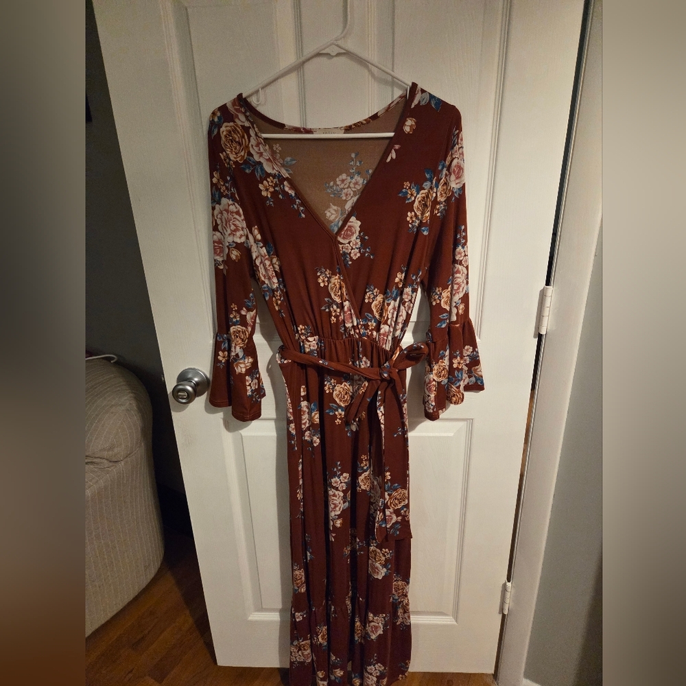 Floral Wrap Dress in Brown